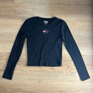 Tommy Hilfiger Navy Long Sleeve Cropped Cotton Shirt